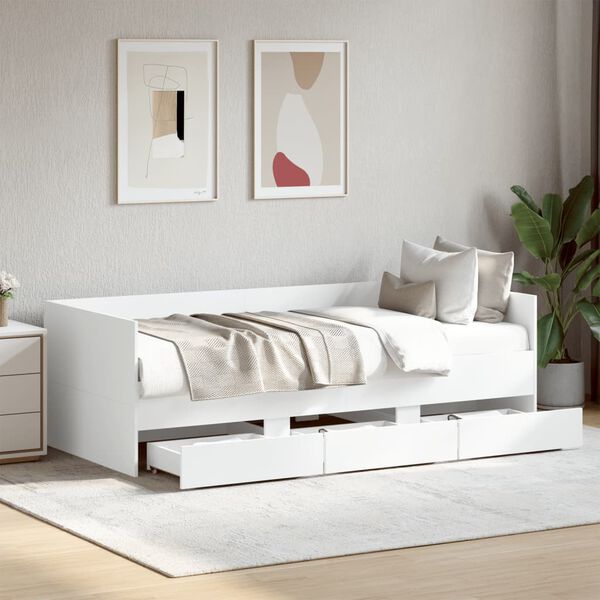 vidaXL Divano Letto con Cassetti senza Materasso Bianco 100x200 cm