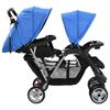 vidaXL Passeggino Gemellare a Tandem in Acciaio Blu e Nero