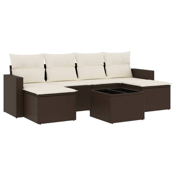 vidaXL Set Divani da Giardino 7 pz con Cuscini Marrone in Polyrattan