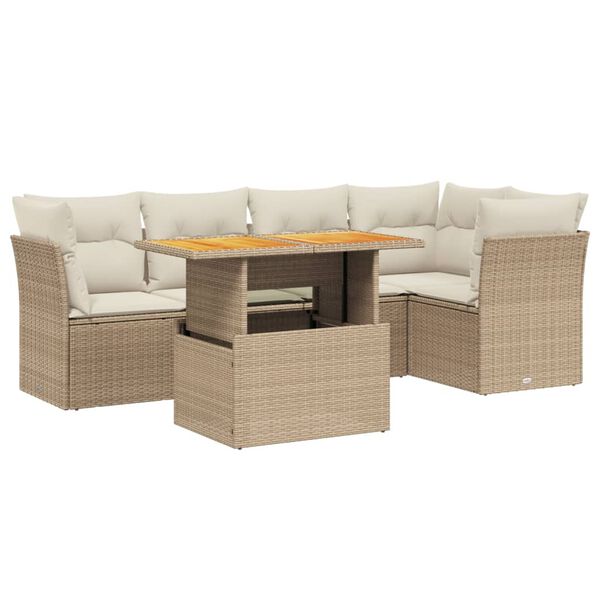 vidaXL Set Divano da Giardino 5 pz con Cuscini Beige in Polyrattan