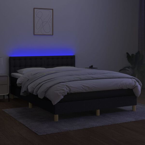 vidaXL Letto a Molle con Materasso e LED Nero 140x200 cm in Tessuto