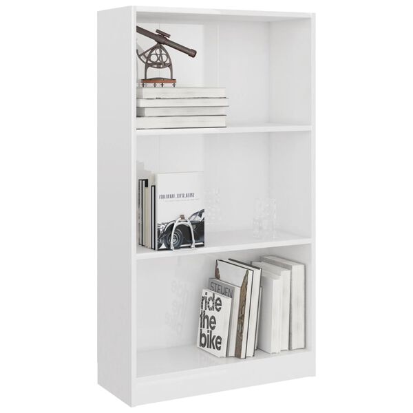 vidaXL Libreria a 3 Ripiani Bianco Lucido 60x24x109 cm in Multistrato