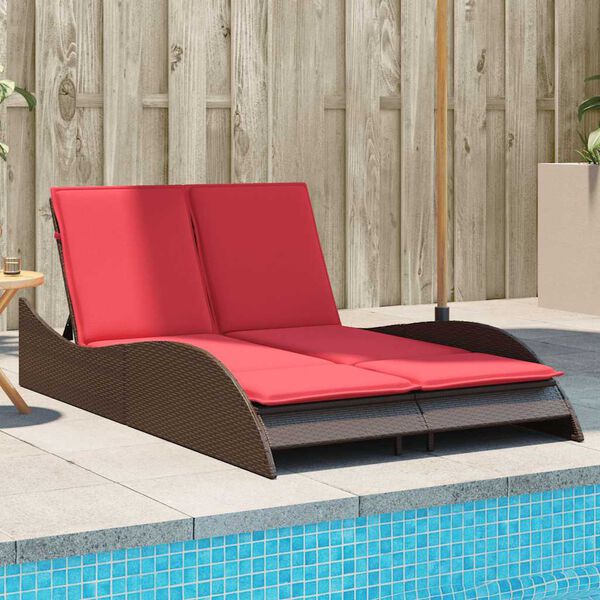 vidaXL Lettino Prendisole con Cuscini Marrone 114x205x73 cm in Polyrattan