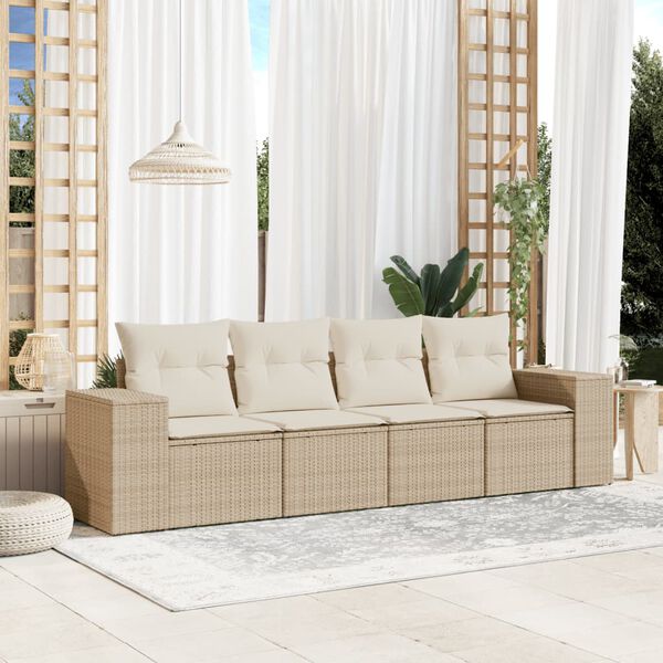 vidaXL Set Divano da Giardino 4 pz con Cuscini Beige in Polyrattan