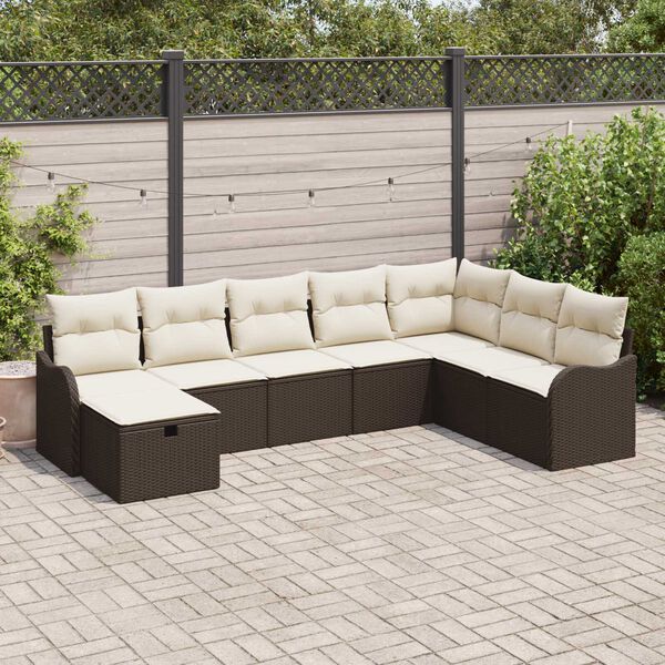 vidaXL Set Divano da Giardino con cuscino 8 pcs Marrone Poly Rattan