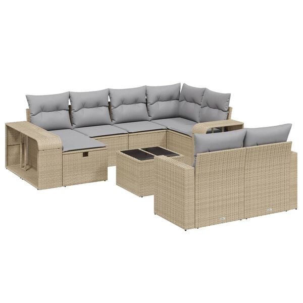 vidaXL Set Divani da Giardino 11 pz con Cuscini Beige in Polyrattan