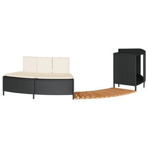 vidaXL Bordo per Spa Nero in Polyrattan e Legno Massello di Acacia