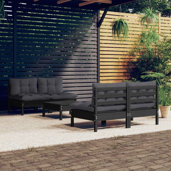 vidaXL Set Divani da Giardino 5 pz con Cuscini Antracite Legno di Pino