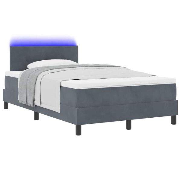vidaXL Letto a Sorgente LED Grigio scuro 120 x 200 cm Velluto