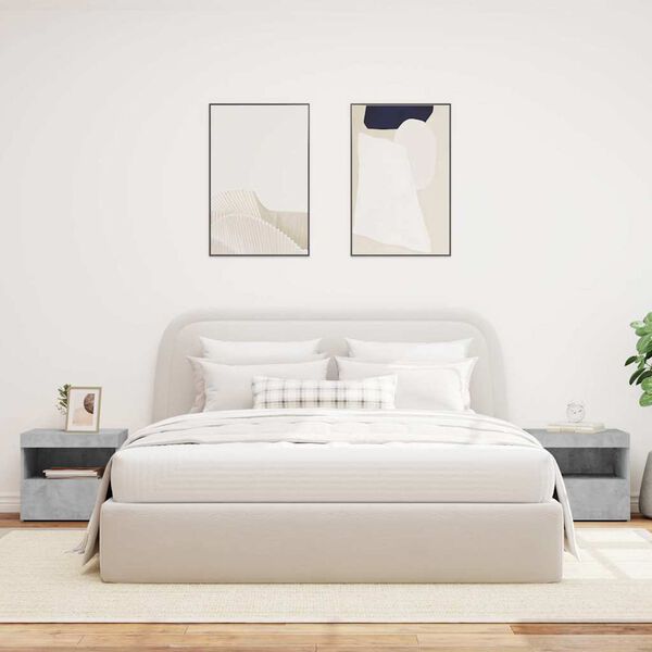 vidaXL Comodini con Luci LED 2pz Grigio Cemento 50x40x45 cm