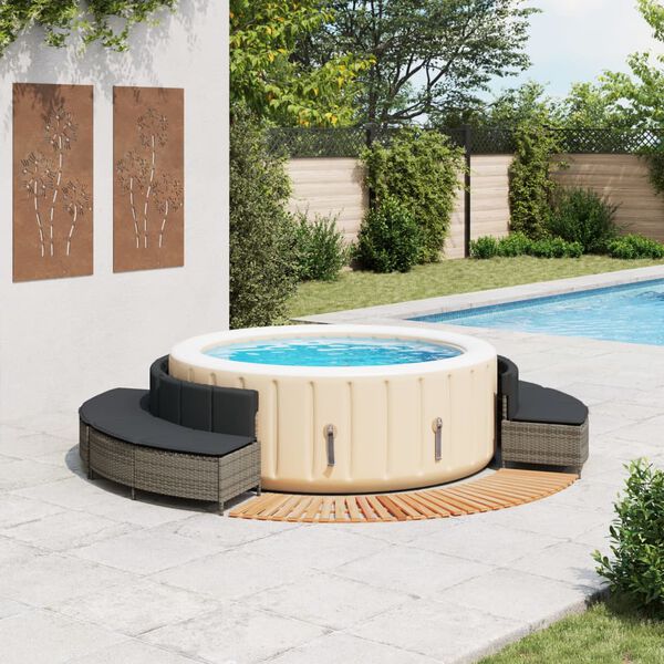 vidaXL Bordo per Spa Grigio in Polyrattan e Legno Massello di Acacia