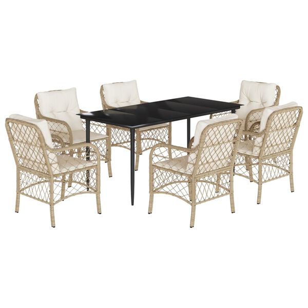 vidaXL Set da Pranzo da Giardino 7 pz con Cuscini Beige in Polyrattan