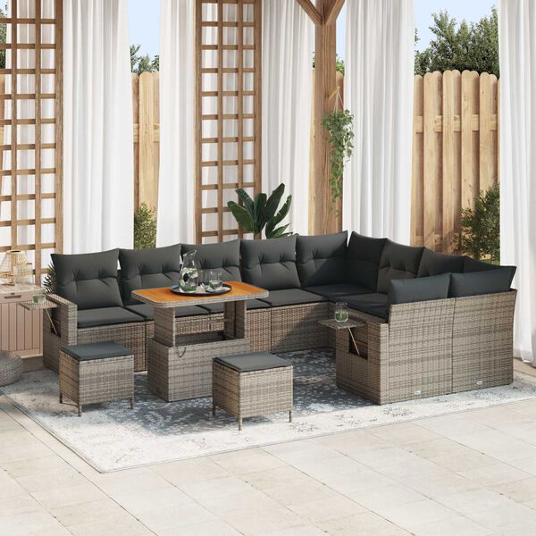 vidaXL Set Divano da Giardino 12 pcs Grigio polyrattan