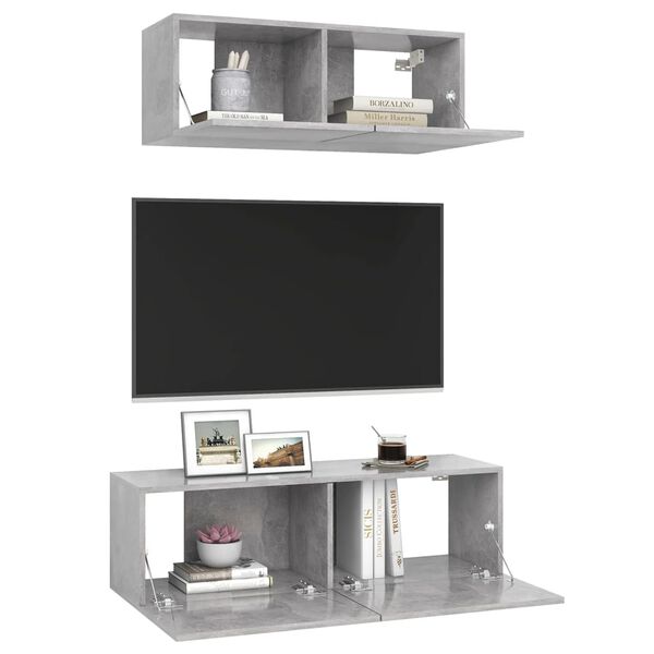 vidaXL Set di Mobili Porta TV 2 pz Grigio Cemento in Legno Multistrato