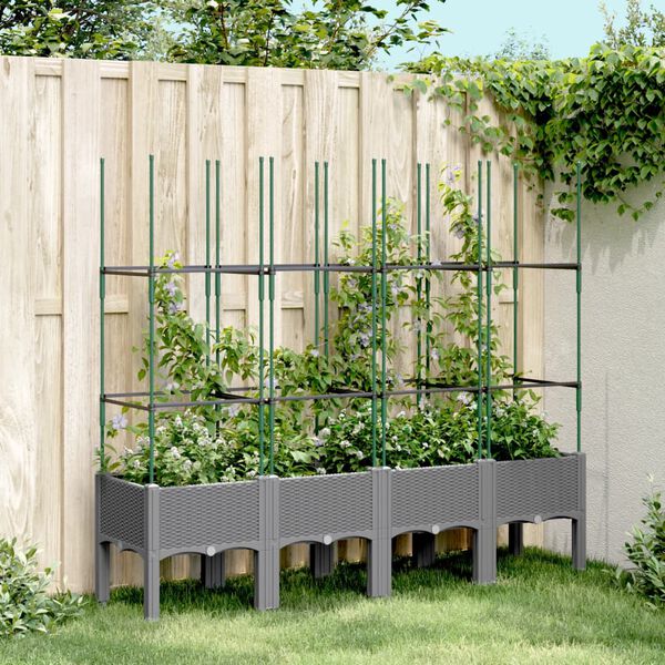 vidaXL Fioriera Giardino con Traliccio Grigio Chiaro 160x40x142,5cm PP