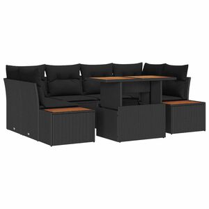 vidaXL Set Divano da Giardino con archiviazione 7 pcs Nero Poly Rattan