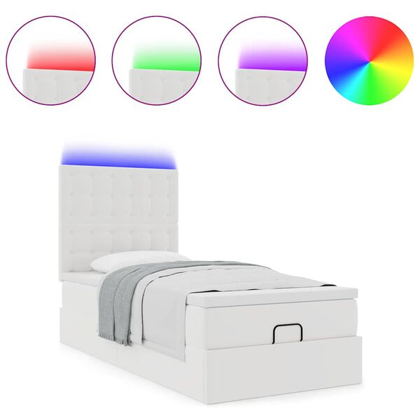 vidaXL Struttura Letto Pouf con Materasso Bianco 90x200 cm Similpelle