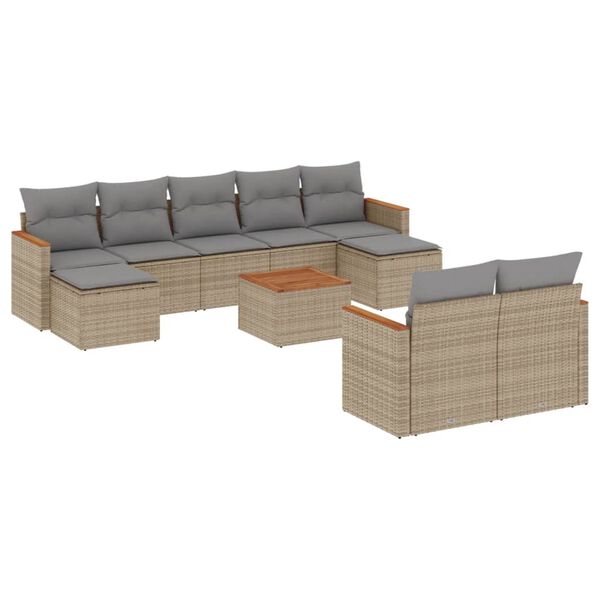 vidaXL Set Divano da Giardino 10 pz con Cuscini Beige Misto Polyrattan