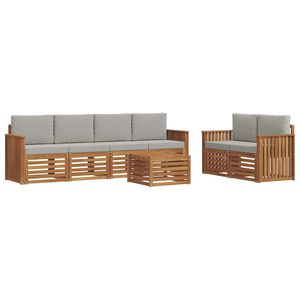 vidaXL Set di divani da esterno 7 pz Naturale e Grigio Chiaro