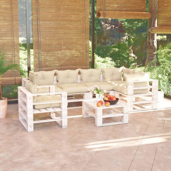 vidaXL Set Divani da Giardino Pallet 7 pz con Cuscini in Legno di Pino