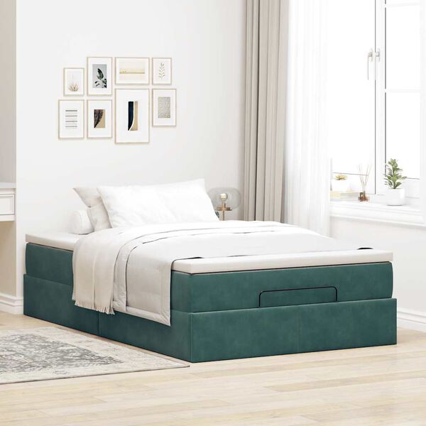 vidaXL Pouf Letto con Materasso Verde Scuro 120x190 cm Velluto