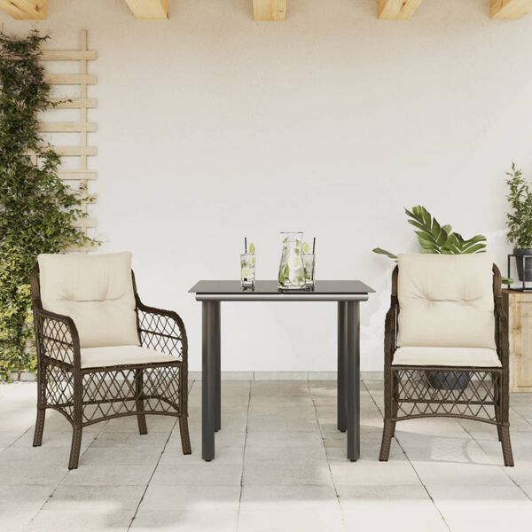 vidaXL Set Bistr&ograve; 3 pz con Cuscini Marrone in Polyrattan