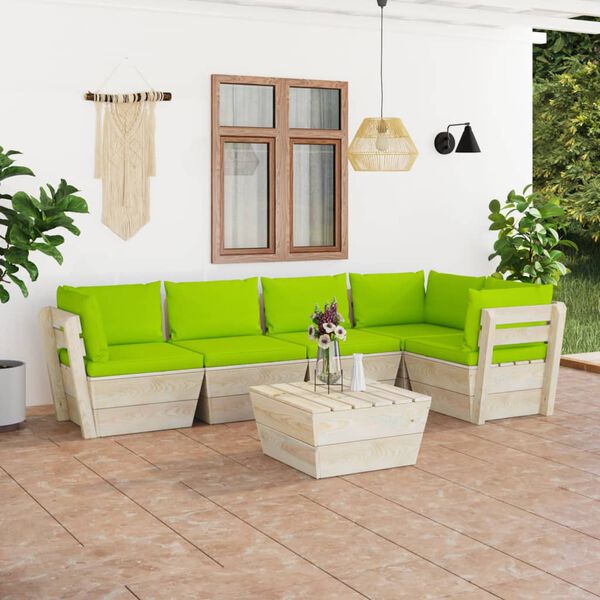 vidaXL Set Divani da Giardino su Pallet 6 pz con Cuscini Legno Abete