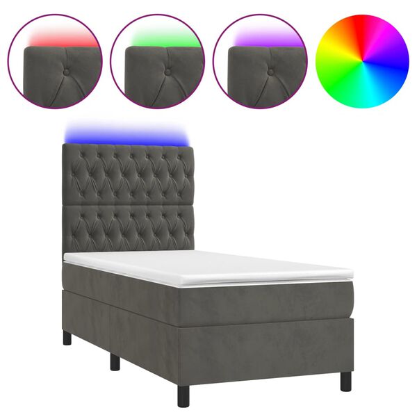 vidaXL Letto a Molle con Materasso e LED Grigio Scuro 100x200 cm