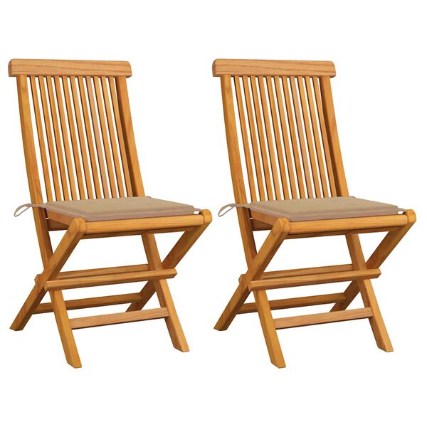 vidaXL Sedie da Giardino con Cuscini Beige 2 pz in Massello di Teak