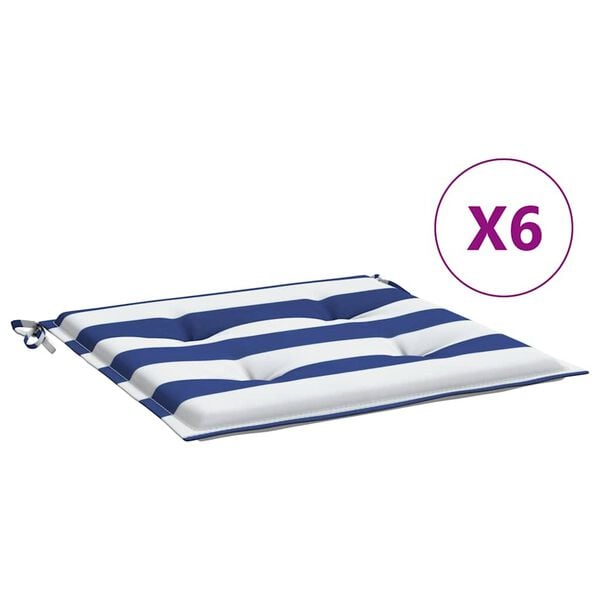vidaXL Cuscini per Sedia 6 pz Strisce Bianche e Blu 40x40x4 cm Tessuto