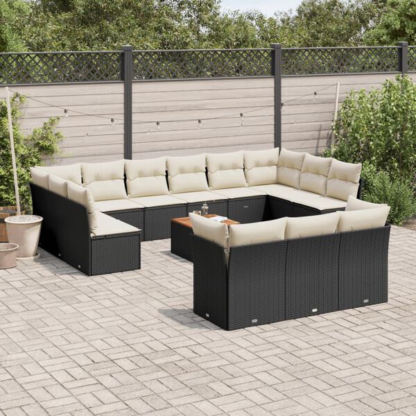 vidaXL Set Divani da Giardino 14pz con Cuscini in Polyrattan Nero