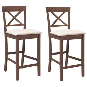 vidaXL Sgabelli da Bar con Cuscini 2pz Marrone Legno Massello di Hevea