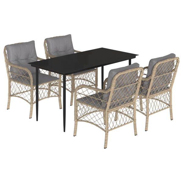 vidaXL Set Pranzo da Giardino 5 pz con Cuscini Beige Misto Polyrattan