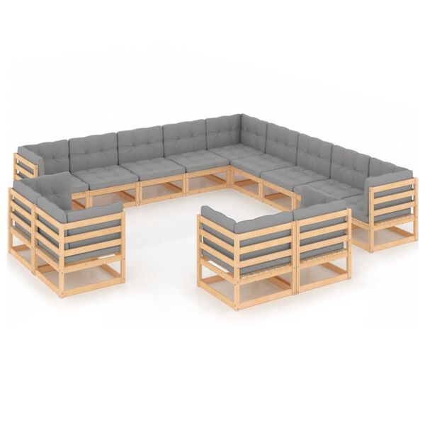 vidaXL Set Divani Giardino 13 pz con Cuscini in Legno Massello di Pino