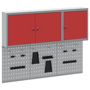 vidaXL Set di armadi per attrezzi con lo scaffale 5 pz Rosso