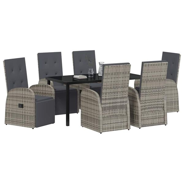 vidaXL Set da Pranzo per Giardino con cuscino 7 pcs Grigio polyrattan