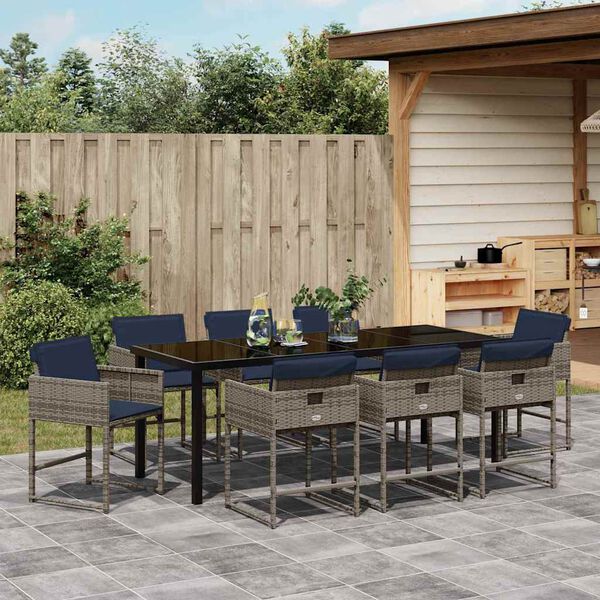 vidaXL Set da Pranzo per Giardino con cuscino 9 pcs Grigio polyrattan