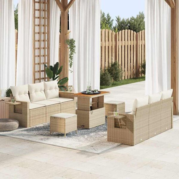 vidaXL Set Divano da Giardino con cuscino 9 pcs Beige polyrattan