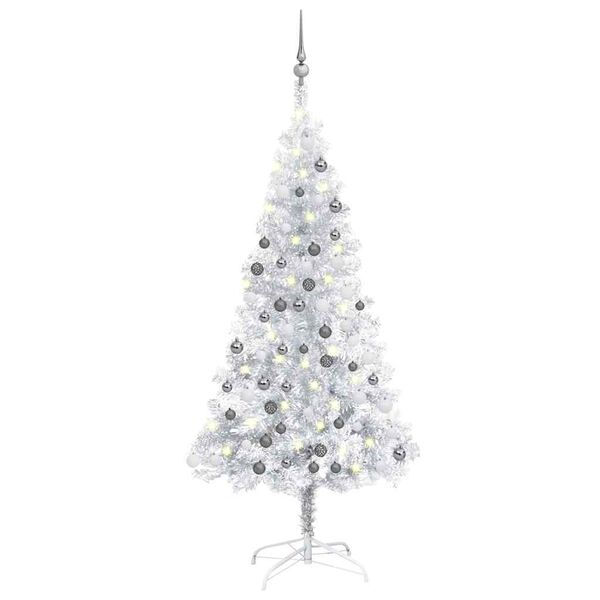 vidaXL Albero di Natale Preilluminato con Palline Argento 120 cm PET