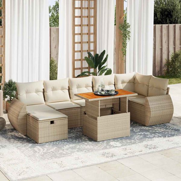 vidaXL Set Divano da Giardino 5 pz con Cuscini Beige Polyrattan Acacia