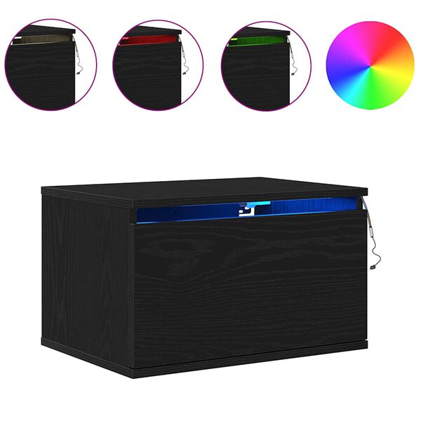 vidaXL Mobiletto da comodino a parete Rovere Nero 50 x 36 x 30 cm