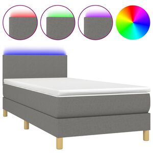 vidaXL Letto a Molle Materasso e LED Grigio Scuro 80x200 cm in Tessuto