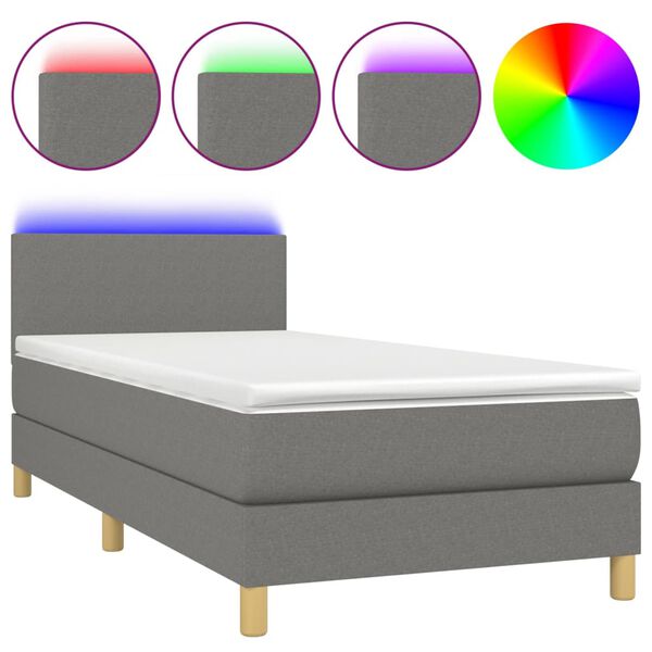 vidaXL Letto a Molle Materasso e LED Grigio Scuro 80x200 cm in Tessuto