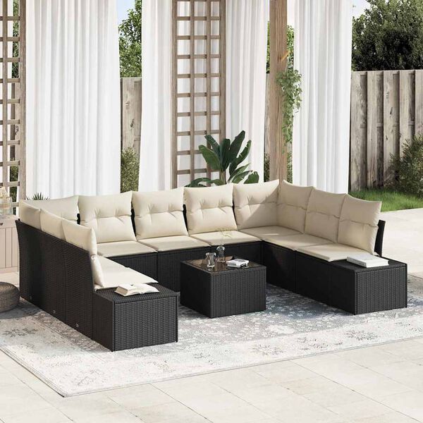 vidaXL Set Divano da Giardino con cuscino 10 pcs Nero polyrattan