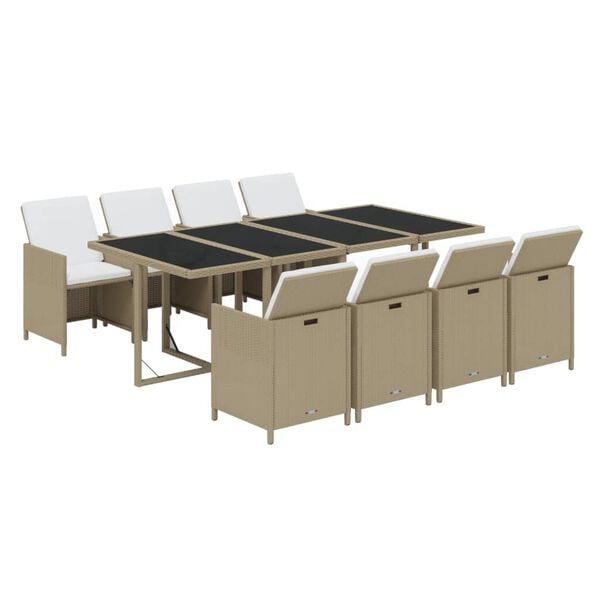 vidaXL Set da Pranzo da Giardino 9 pz con Cuscini in Polyrattan Beige