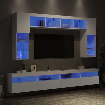vidaXL Set Mobili TV a Muro 8 pz con Luci LED Bianco