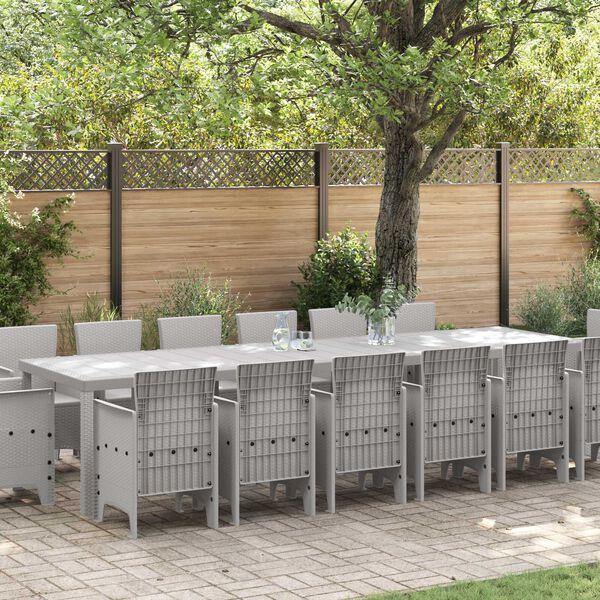 vidaXL Set da Pranzo per Giardino 15 pcs Grigio chiaro Rattan Polt