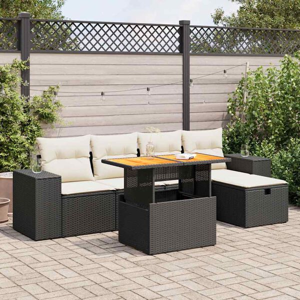 vidaXL Set Divano da Giardino 6 pz con Cuscini Nero Polyrattan Acacia