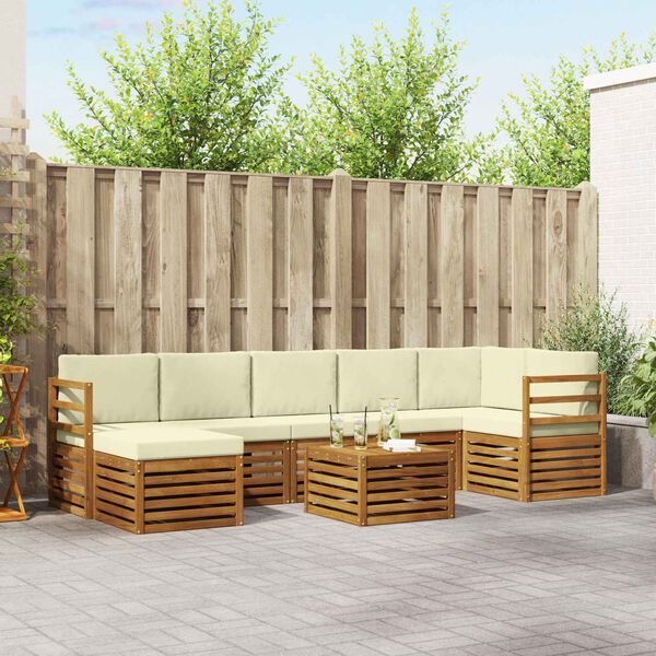 vidaXL Set divani 8 pcs Naturale e Crema Legno di Acacia Massello