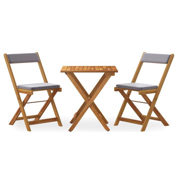 vidaXL Set da Bistrò Pieghevole 3pz con Cuscini Legno Massello Acacia